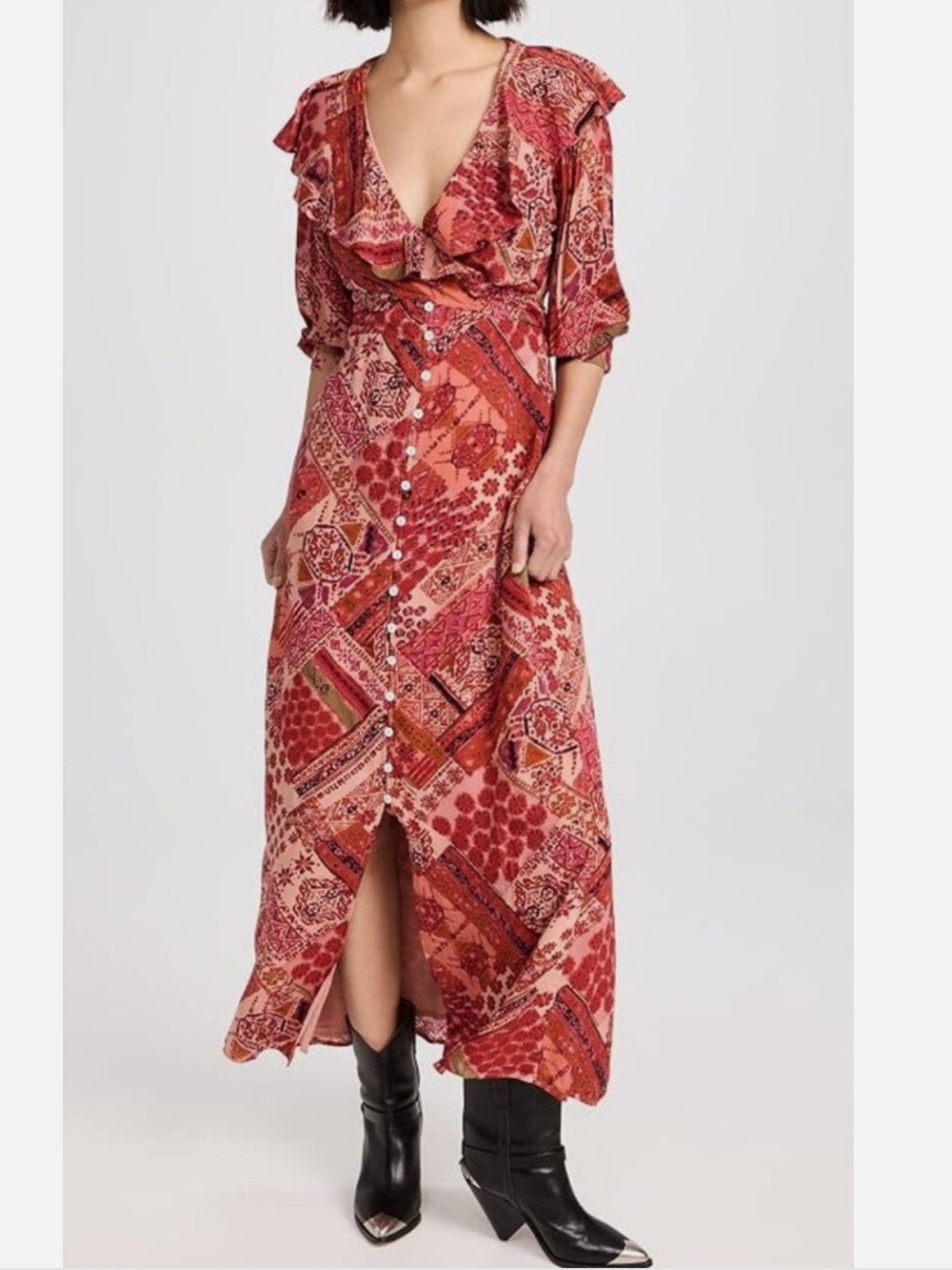 Free People Red Patchwork Maxi Dress